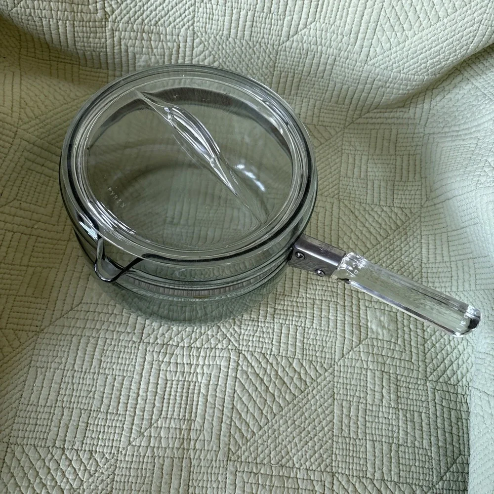Pyrex 2 Qt Flamewear 6324B Sauce Pan w/Spout & Lid Vintage Clear Handle USA